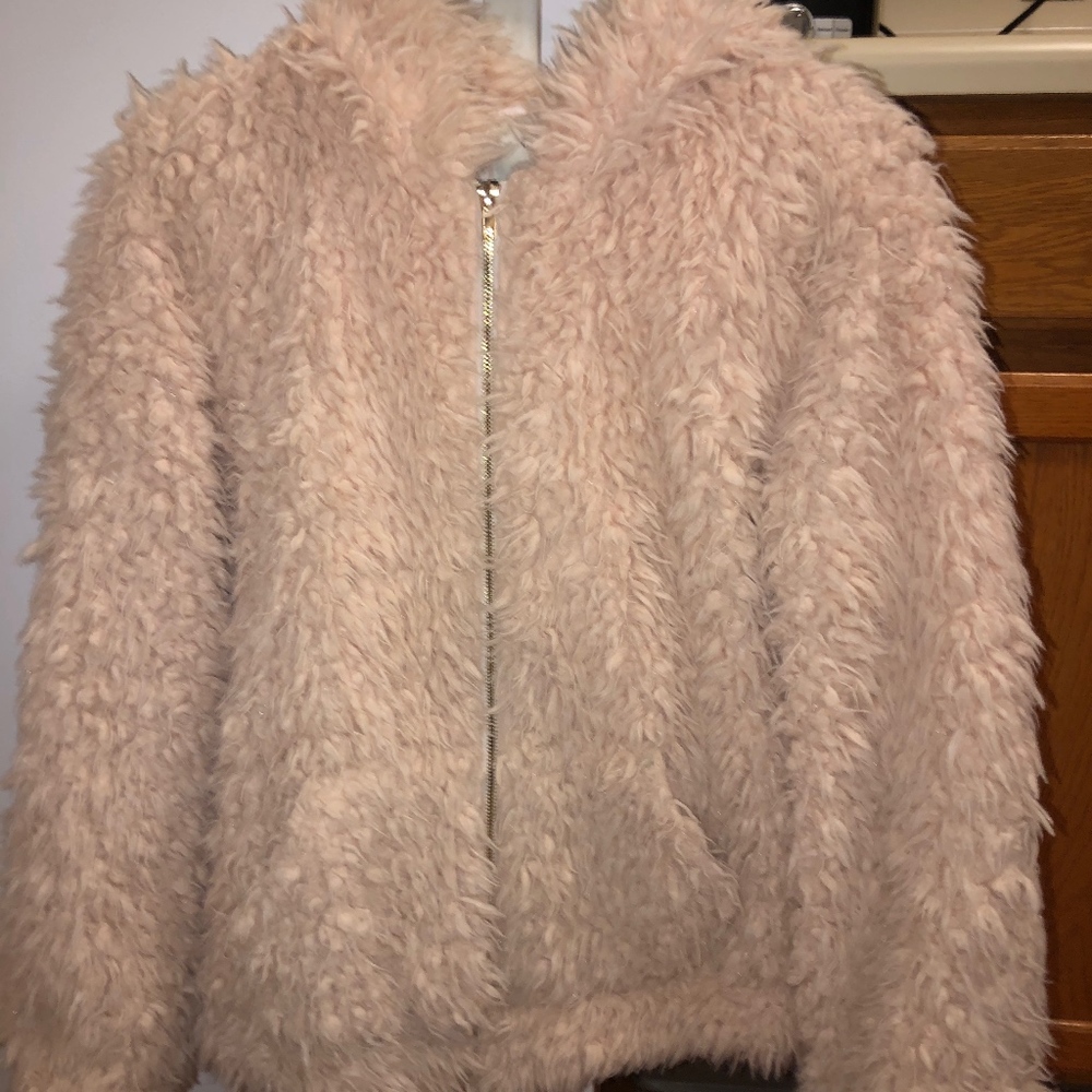 fluffy zip up hooded jacket